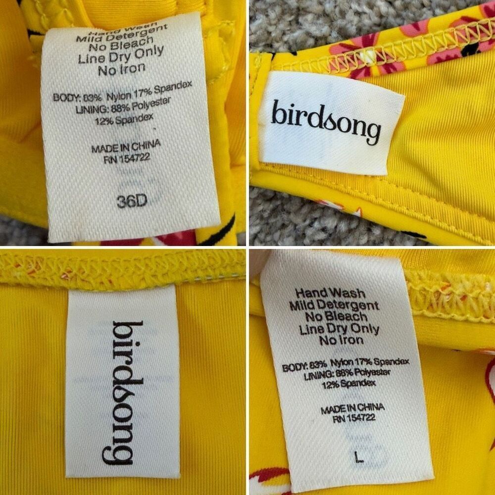 Birdsong Yellow Floral Bikini Set Underwire Halter Top 36D Bottom L - Picture 11 of 12